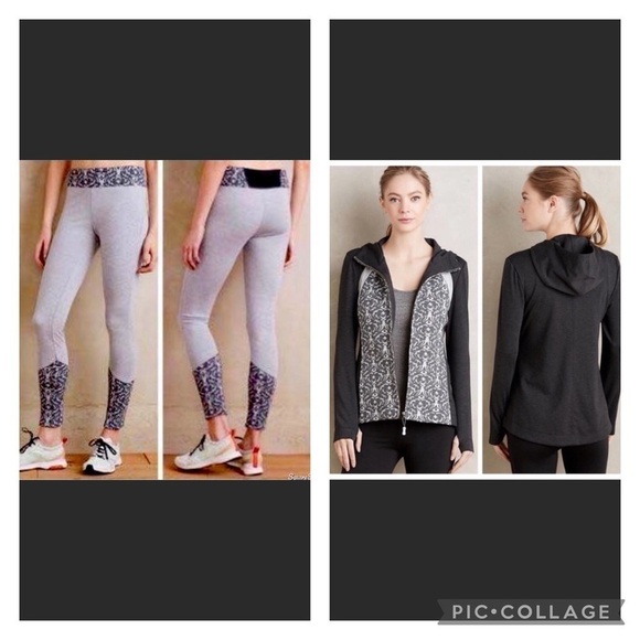 Anthropologie Pure+Good gray Athletic Set Zippered jacket and Leggings - Picture 1 of 6